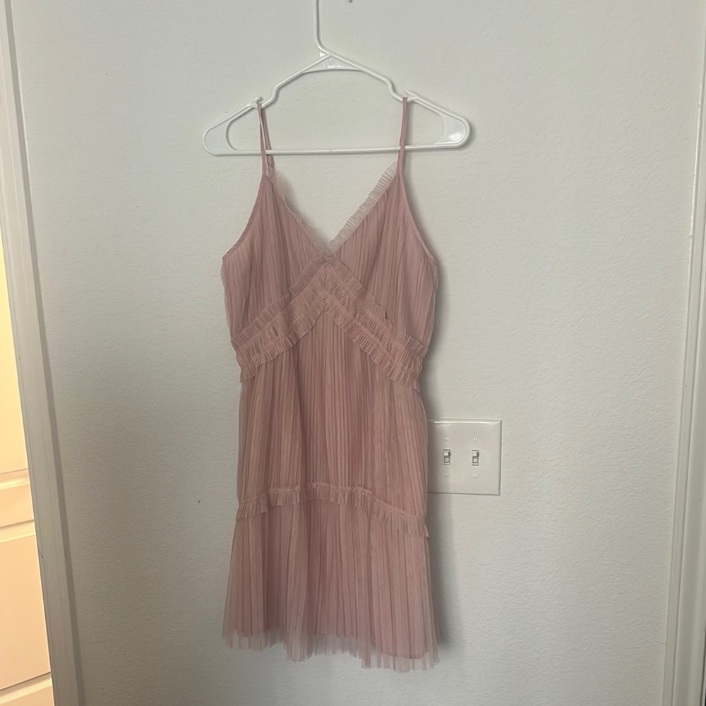 Pink Pleated Spaghetti Strap Dress